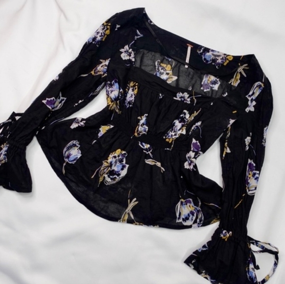 Free People Tops - Free People Black Floral Blouse